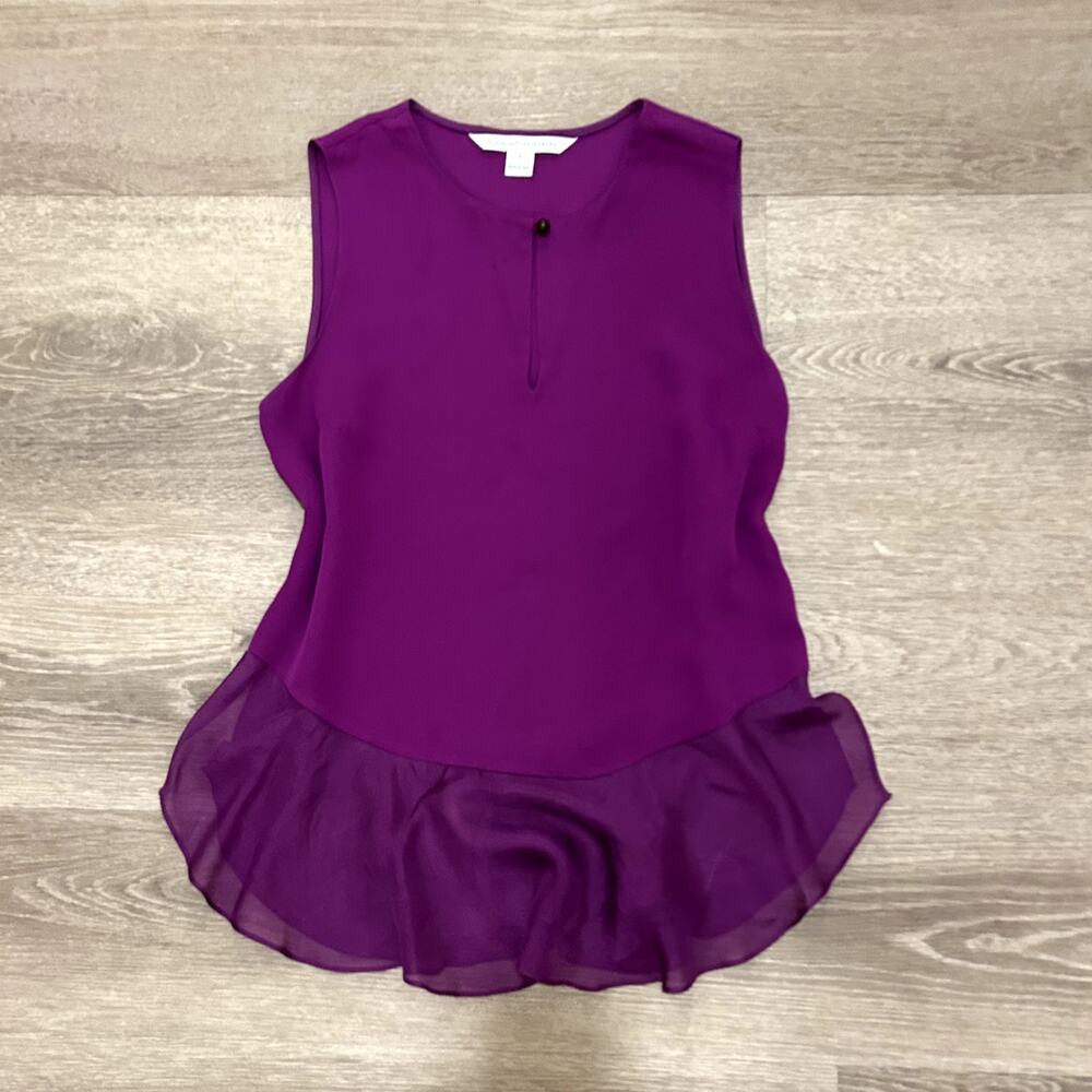 Alexandrie Silk Sleeveless Ruffle Tank Peplum Top Purple Amethyst P (XS) - Picture 11 of 14